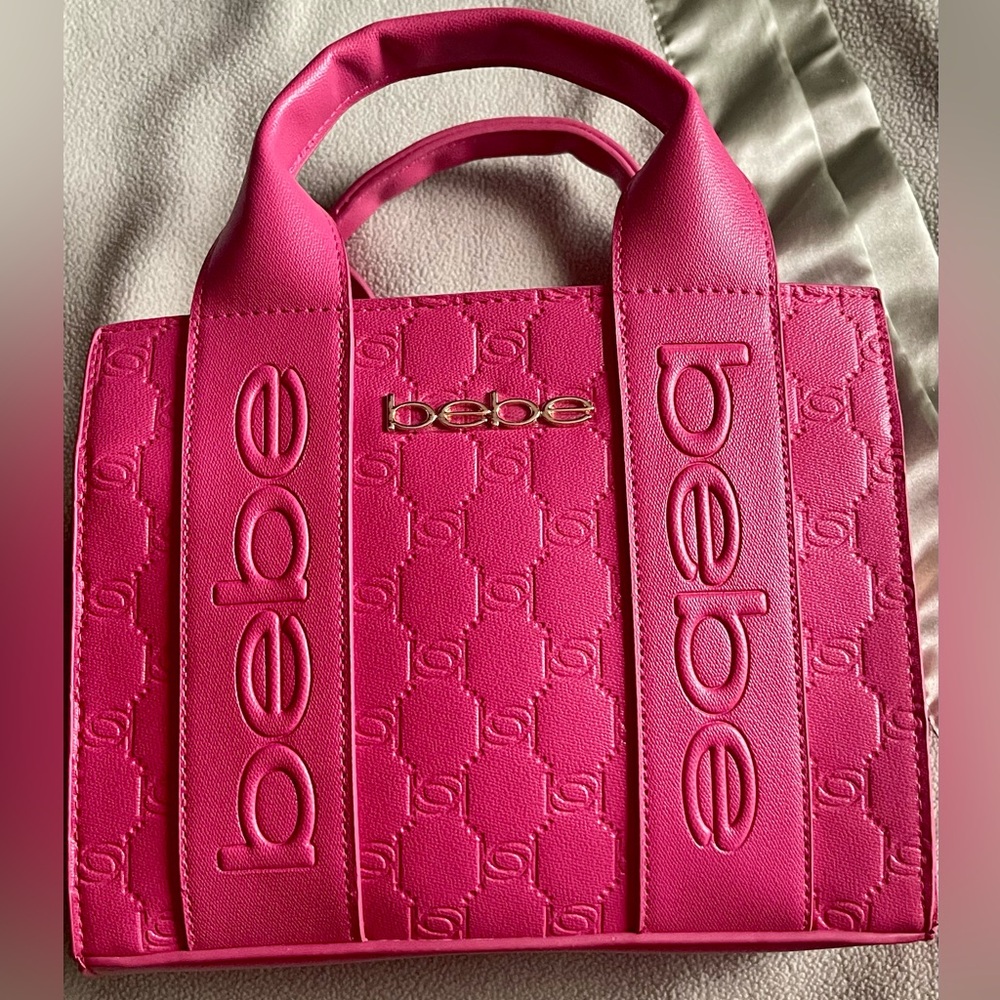Bebe Pink Structured Tote Bag with Embossed Design - Picture 2 of 11